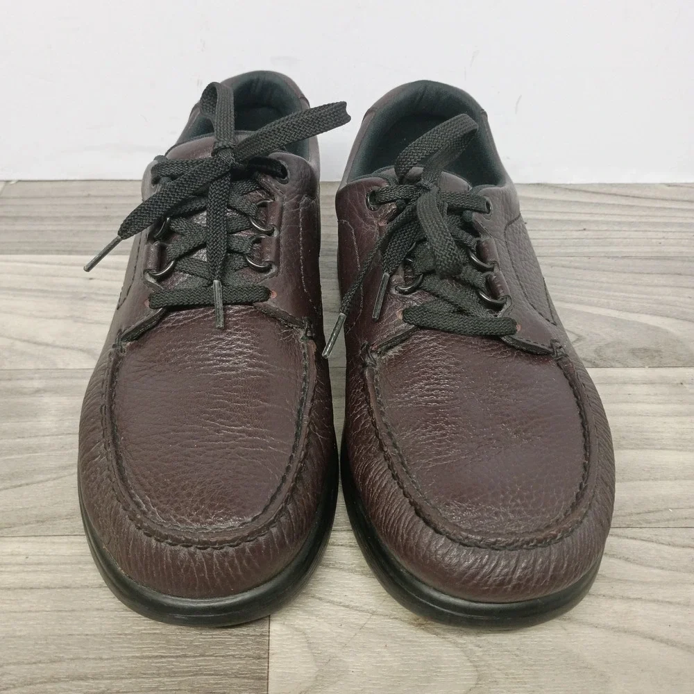 SAS Bout Time Men's 9.5 M Brown Leather Lace Up Loafer Moc Toe Comfort Shoes